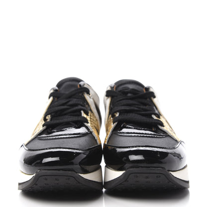Jimmy Choo Canvas Patent Calfskin London Low Top Sneakers 36 Black Gold 2 of 12