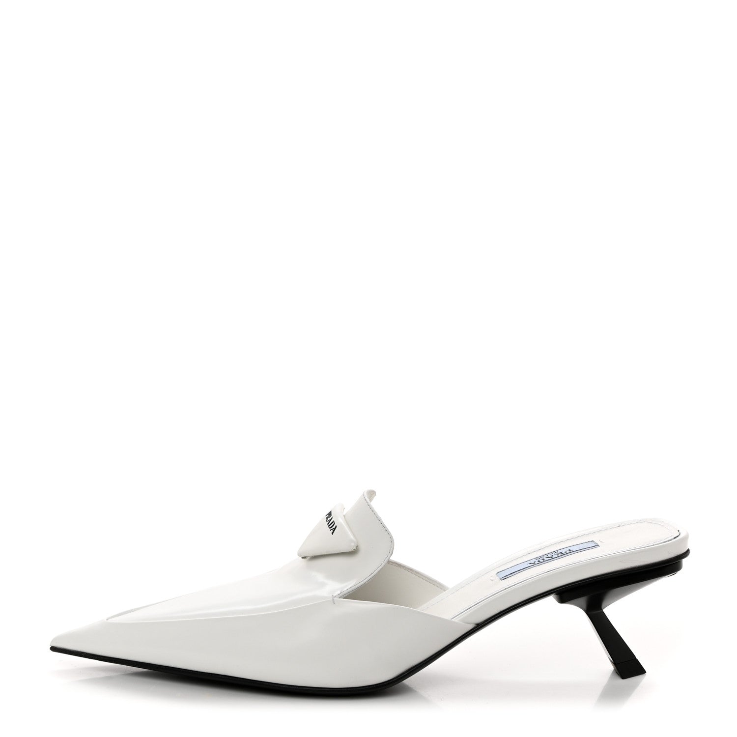 Prada Spazzolato Triangle Logo Pointed Toe 55mm Mules 37.5