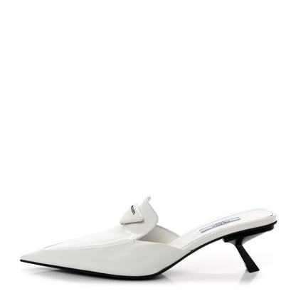 Prada Spazzolato Triangle Logo Pointed Toe 55mm Mules 37.5 White 1 of 9