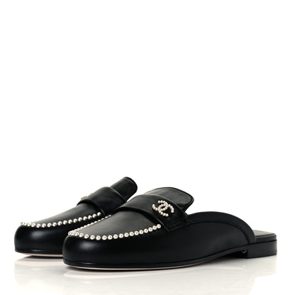 Chanel Lambskin Pearl CC Mules 36 Black 3 of 11