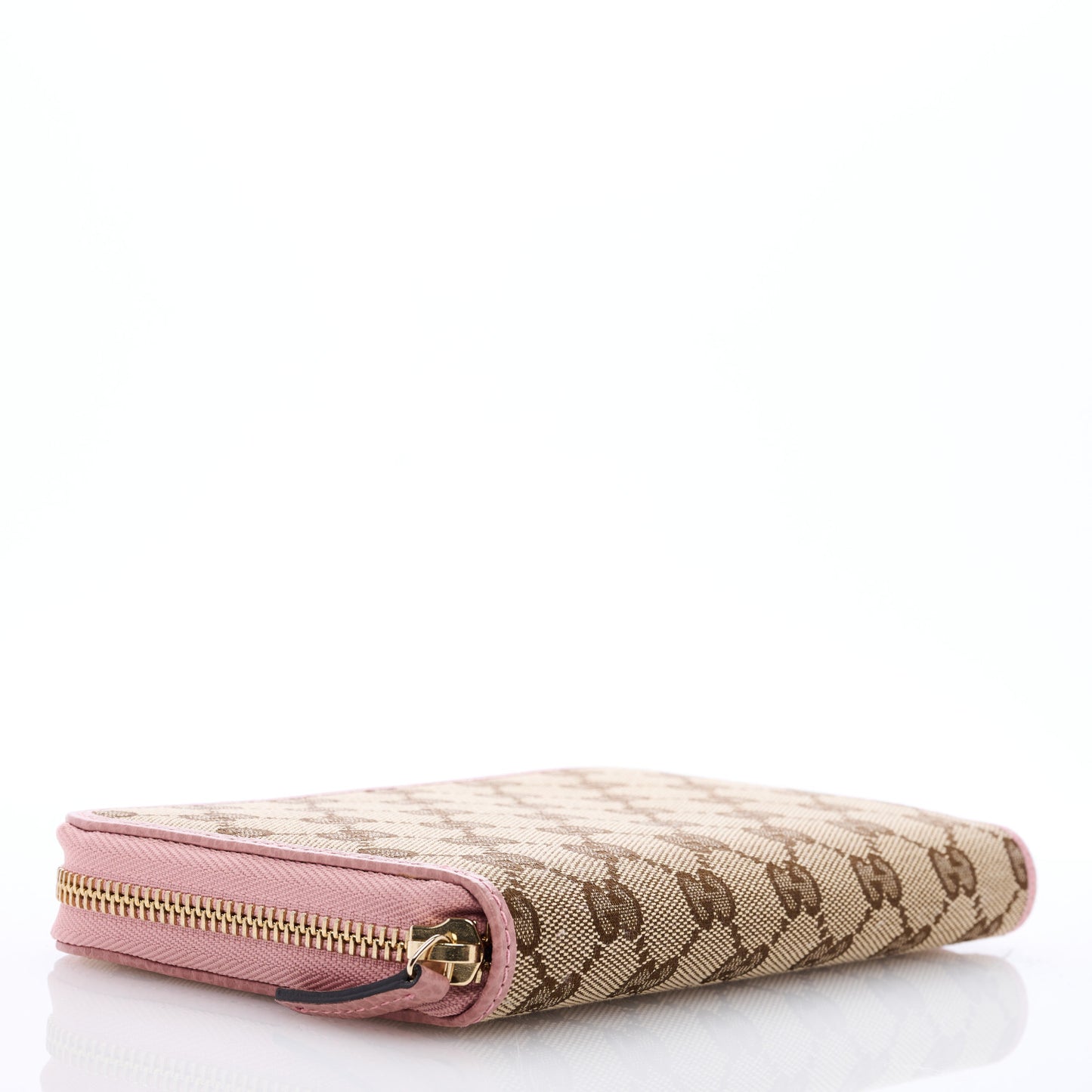 Monogram Dollar Calfskin Zip Around Wallet Beige Ebony Soft Pink