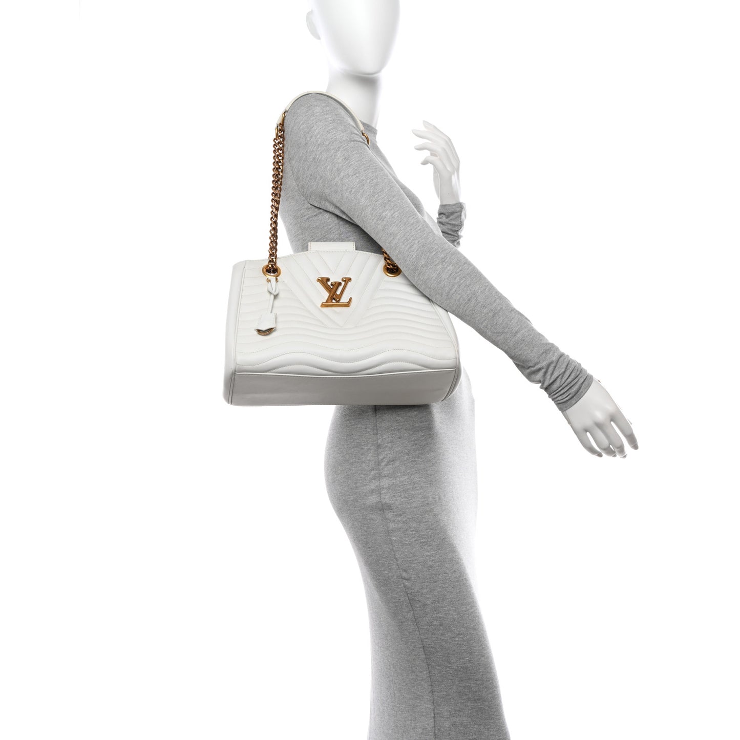 LOUIS VUITTON Calfskin New Wave Chain Tote Snow