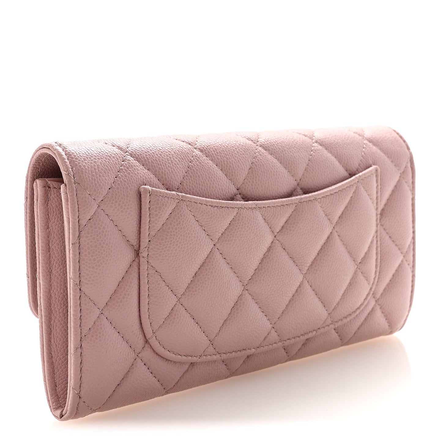 Caviar Quilted Large Gusset Flap Wallet Light Pink