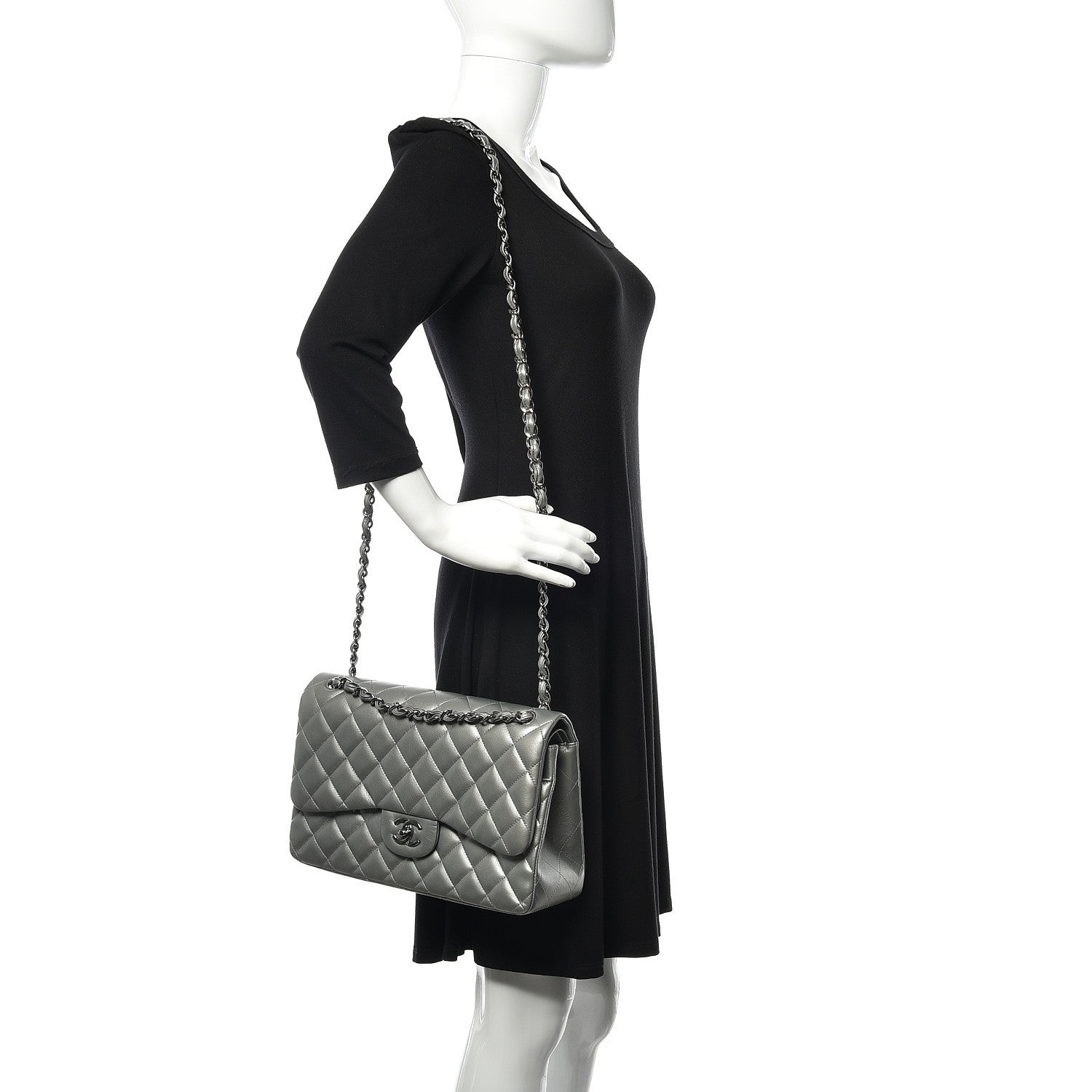 Chanel Metallic Calfskin Quilted Jumbo Double Flap Silver 2 of 20