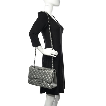 Chanel Metallic Calfskin Quilted Jumbo Double Flap Silver 2 of 20
