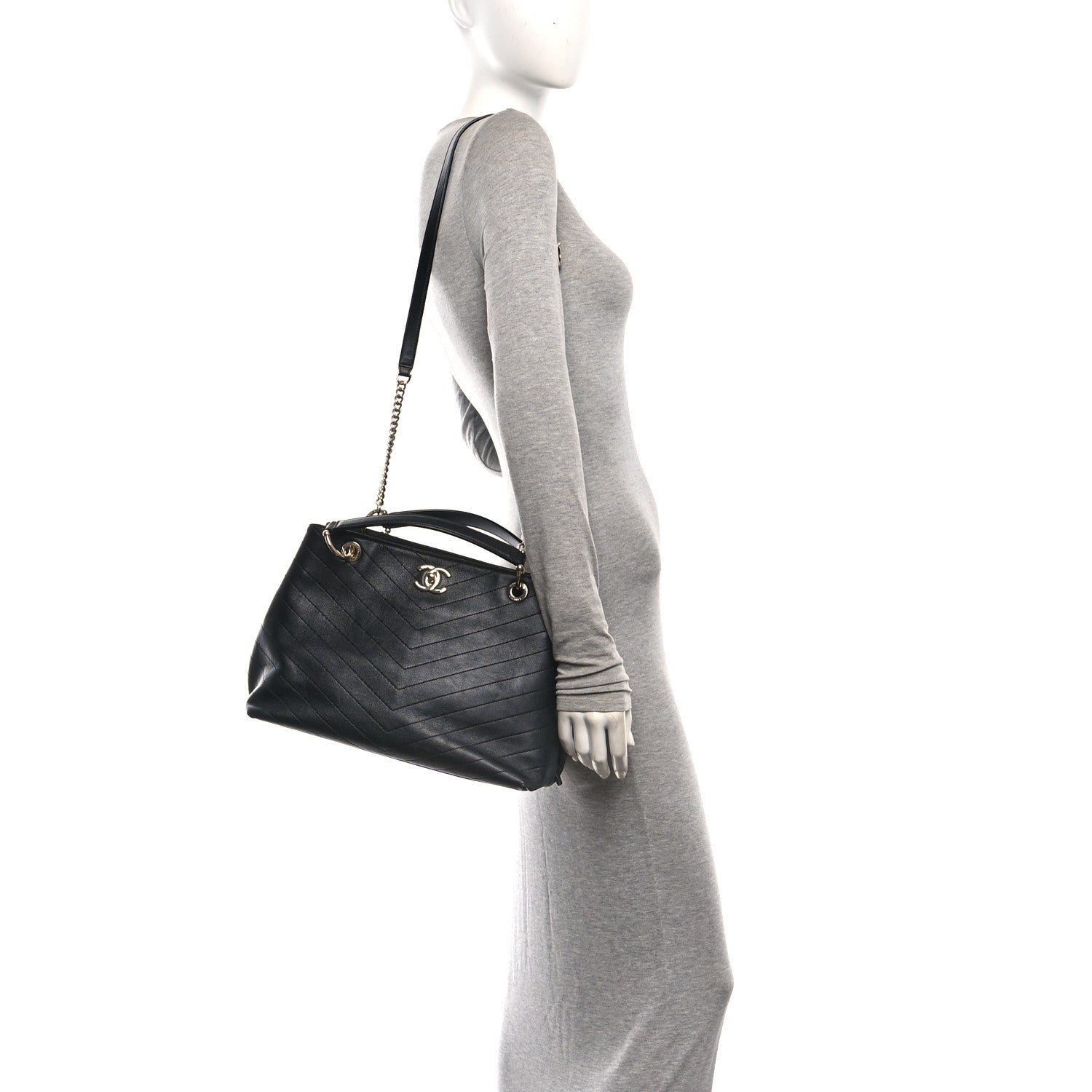 Chanel Calfskin Stitched Large Chevron Chic Shopping Bag Black 2 of 11