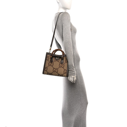 Gucci Monogram Jumbo GG Textured Dollar Calfskin Small Diana Tote Bag Camel Ebony New Acero 2 of 11
