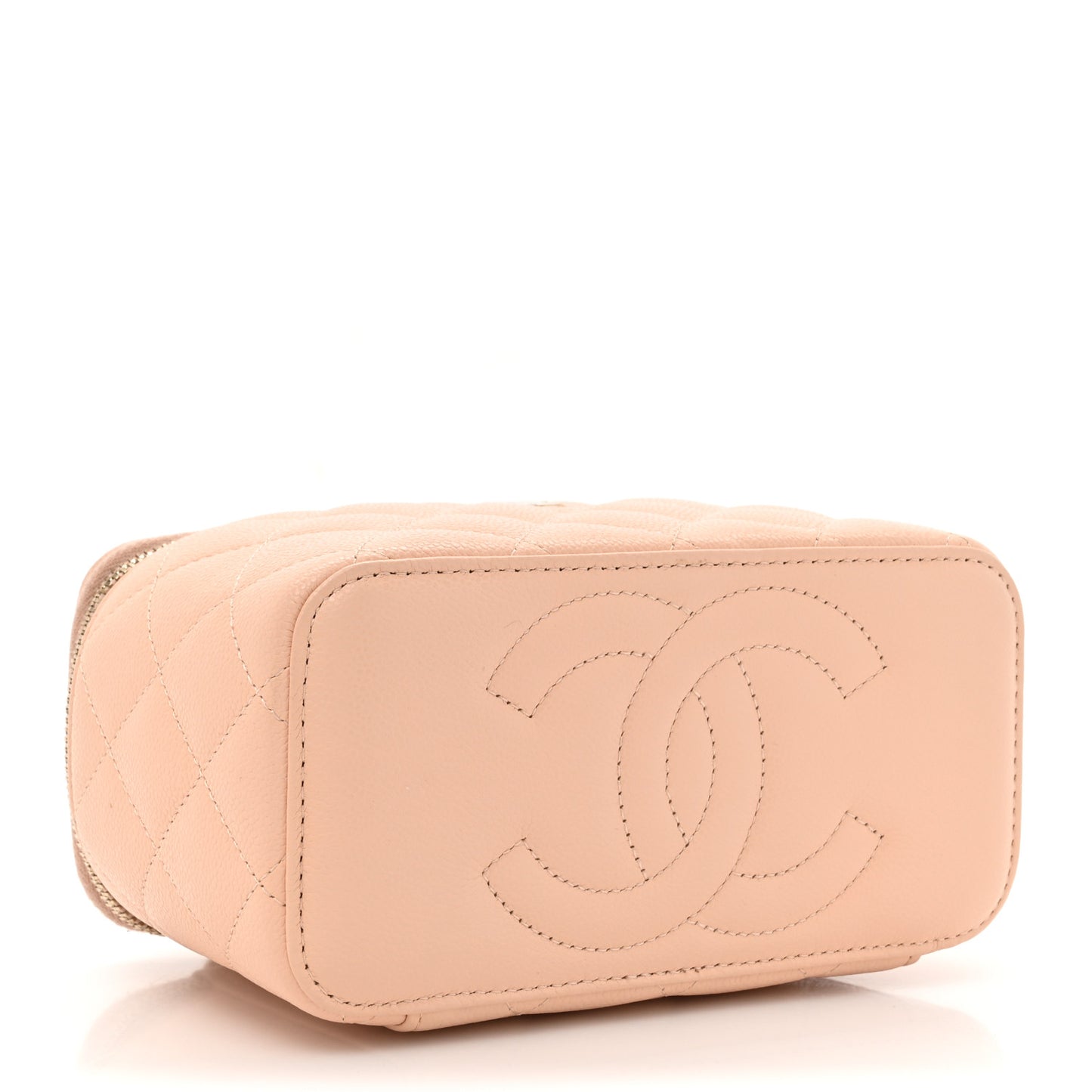 Caviar Quilted Small Vanity Case With Chain Light Beige