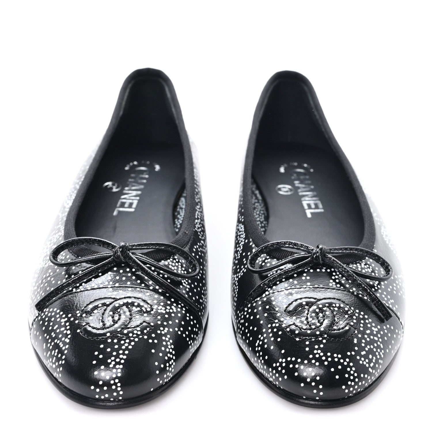 Chanel Calfskin Camellia Printed Cap Toe Ballerina Flats 36 Black White 3 of 10