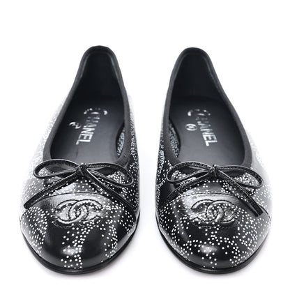 Chanel Calfskin Camellia Printed Cap Toe Ballerina Flats 36 Black White 3 of 10