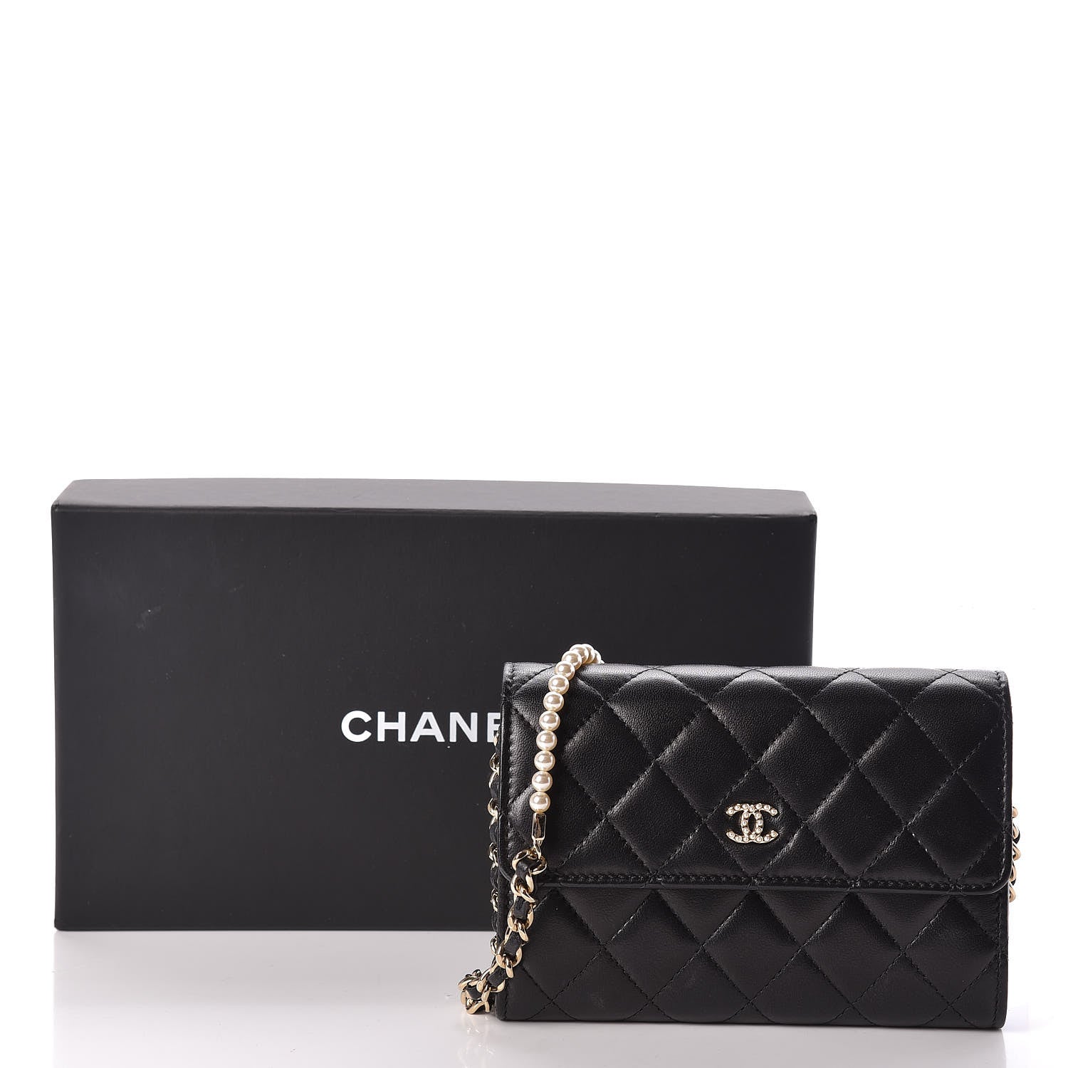 Chanel Lambskin Quilted Pearl Clutch With Chain Black 14 of 14