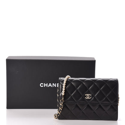 Chanel Lambskin Quilted Pearl Clutch With Chain Black 14 of 14
