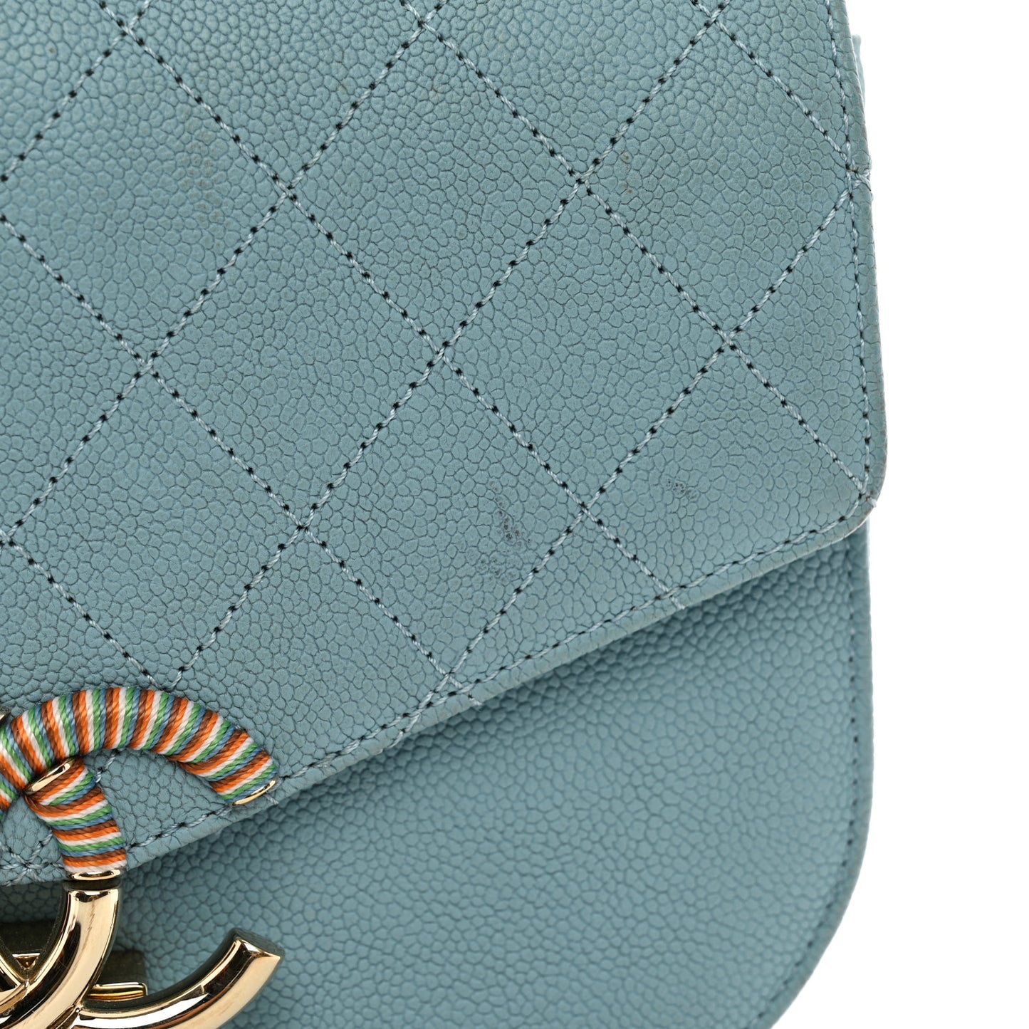 Grained Calfskin Quilted Small Cuba Top Handle Flap Blue