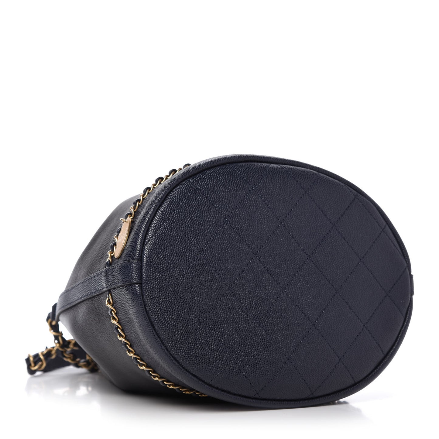 Lambskin Caviar Lovely Chains Drawstring Bag Black Dark Blue