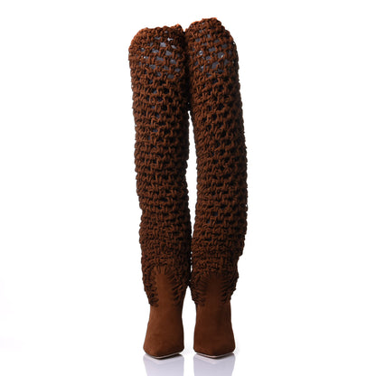 Saint Laurent Suede Twine Soho Niki 105 Thigh High Boots 38 Light Land 2 of 8