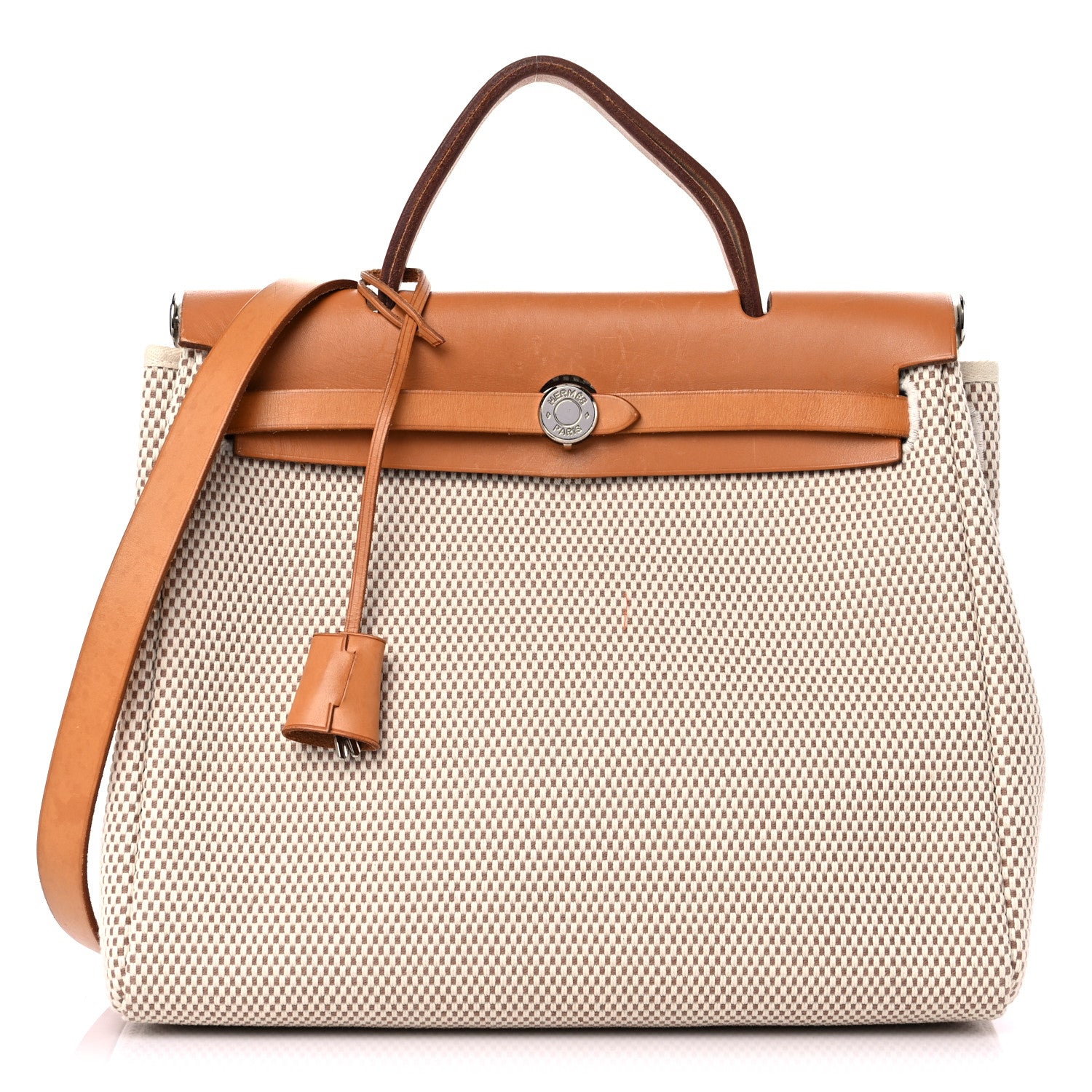Hermes Toile Vache Calfskin Herbag 30 PM Black Natural 3 of 16