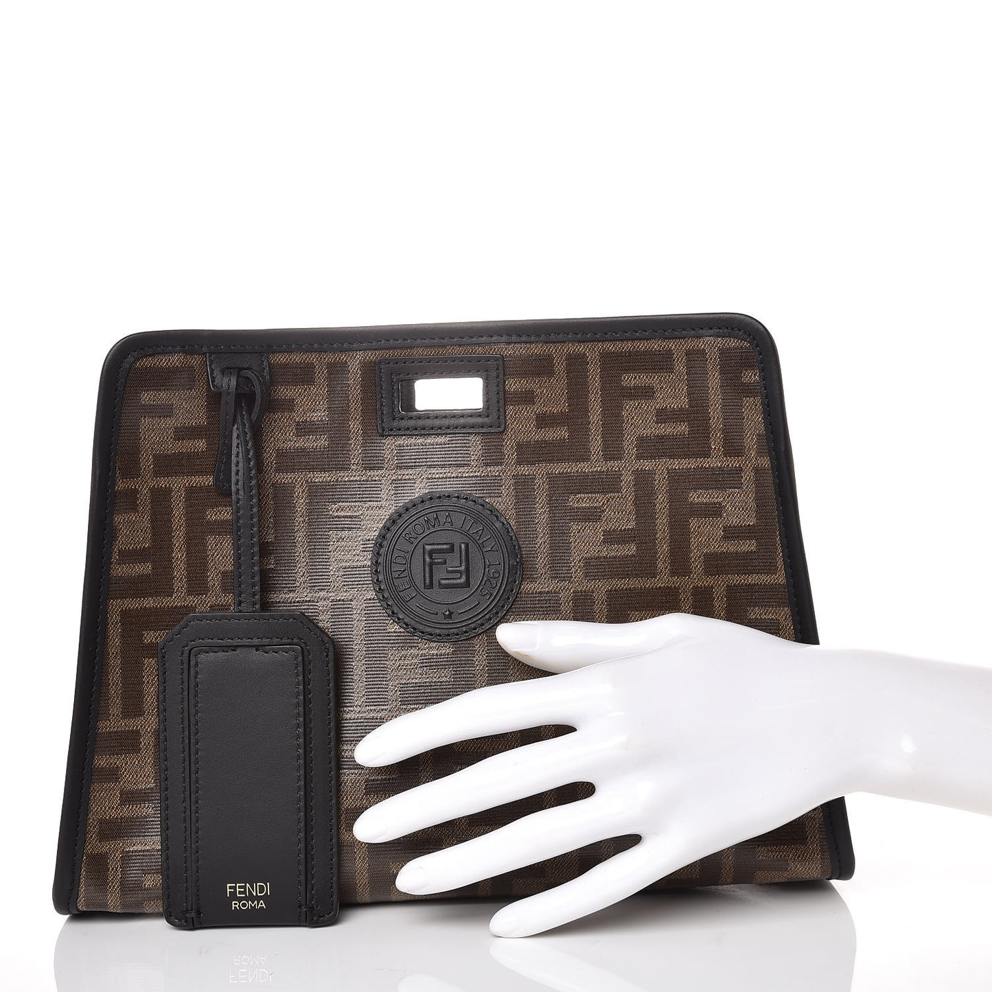 Glazed Fabric Vitello Century FF 1974 Stamp Patch Mini Peekaboo Defender Cover Mogano Panna Black