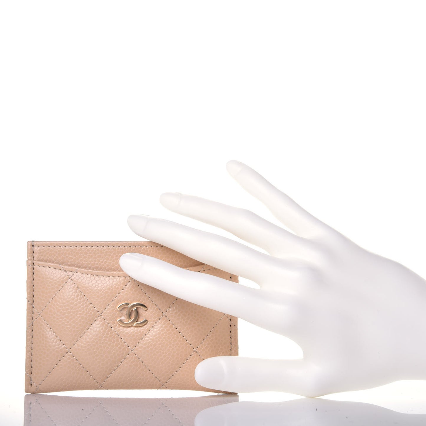 Caviar Quilted Card Holder Light Beige