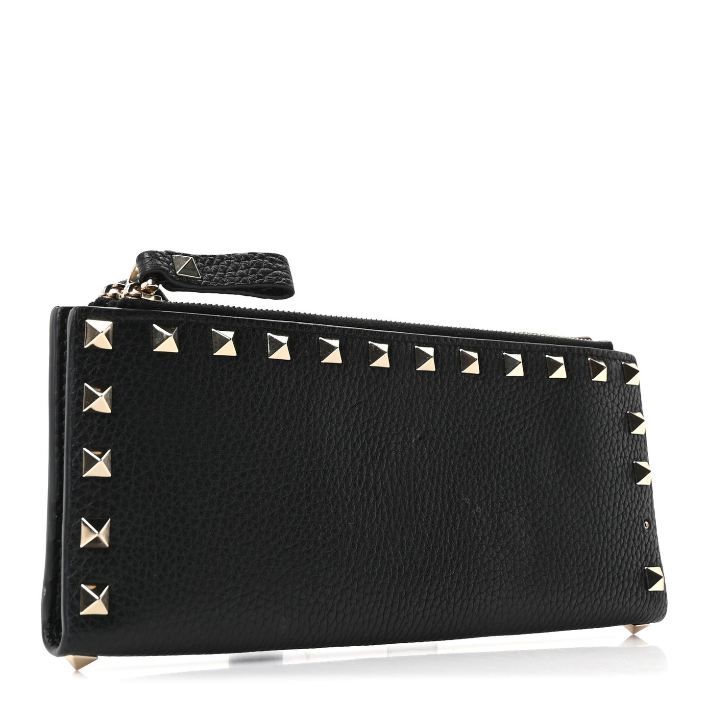 Pebbled Calfskin Rockstud Continental Wallet Black