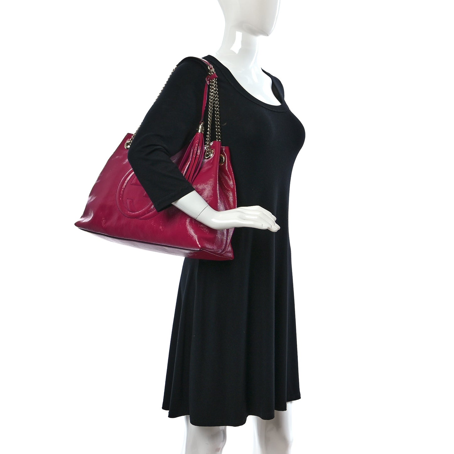 Vernice Naplack Medium Soho Chain Shoulder Bag Bright Bouganville