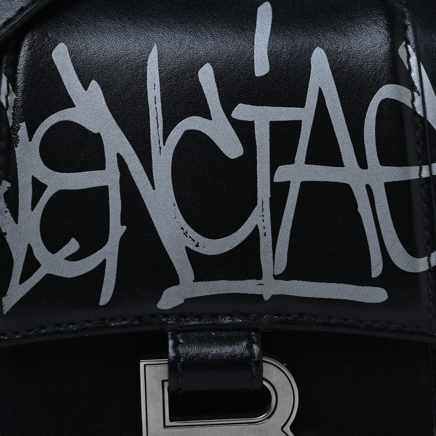 Balenciaga Box Calfskin Graffiti Logo Hourglass Top Handle Bag XS Black Silver 8 of 13