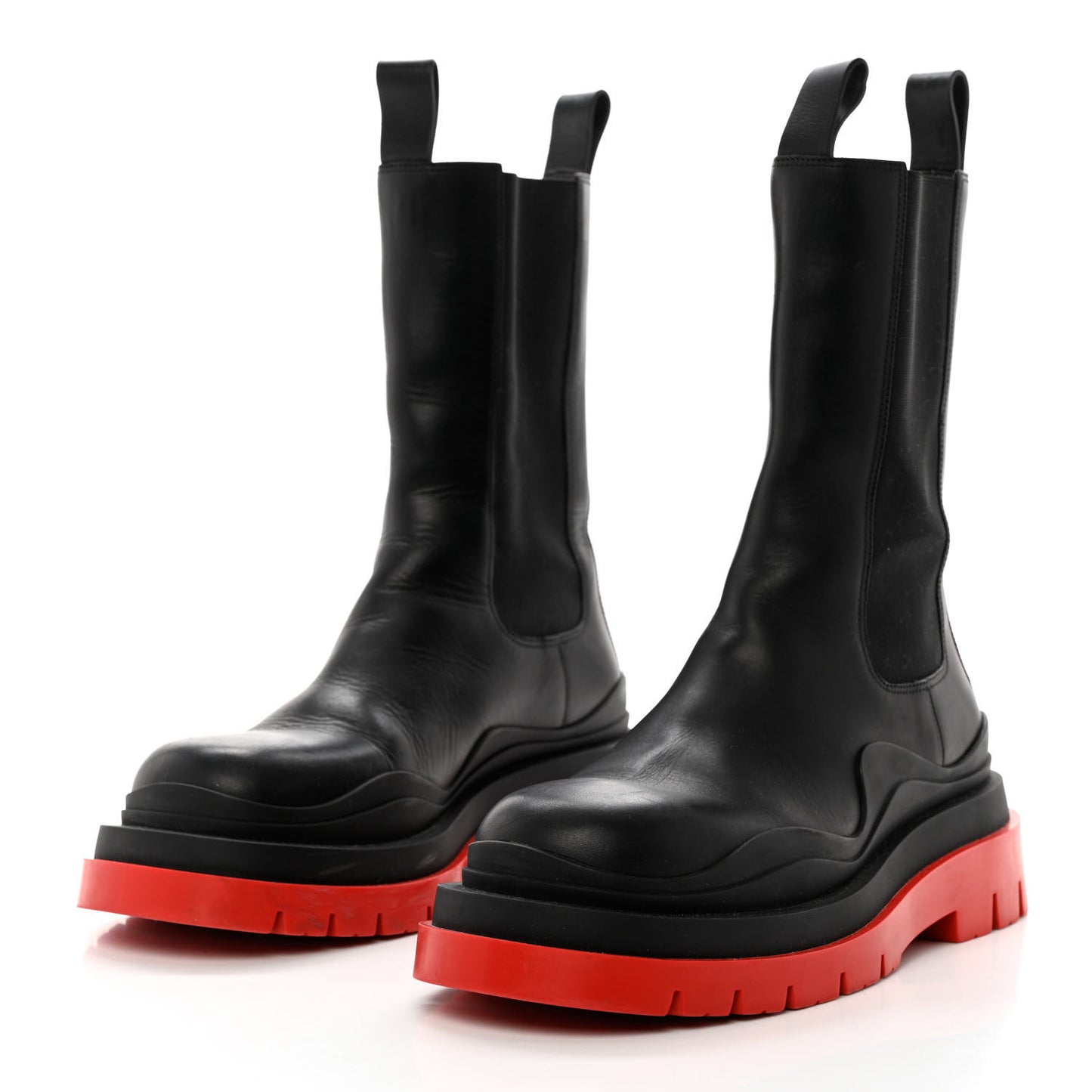 Calfskin The Tire Chelsea Boots 41 Black Bright Red