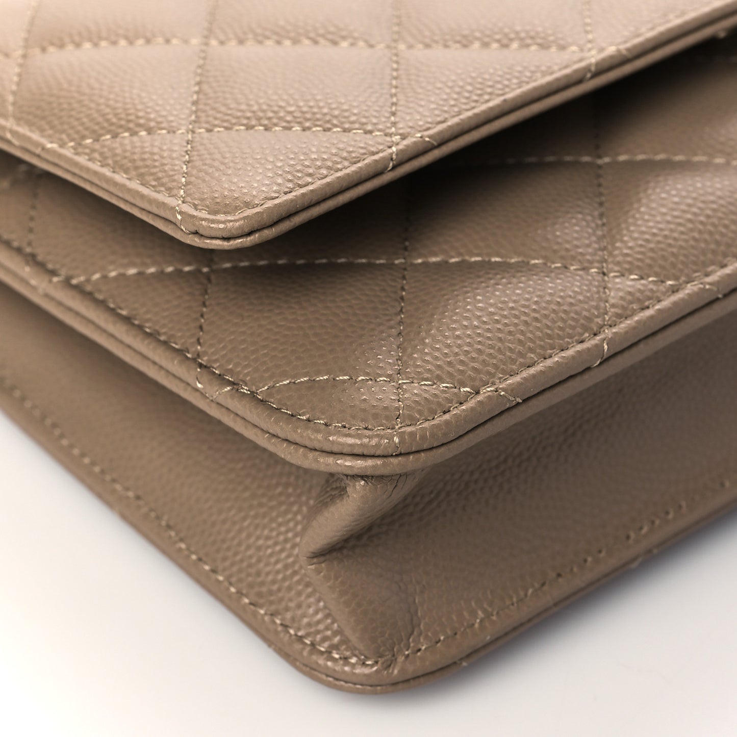 Metallic Caviar Quilted Wallet On Chain WOC Dark Gold