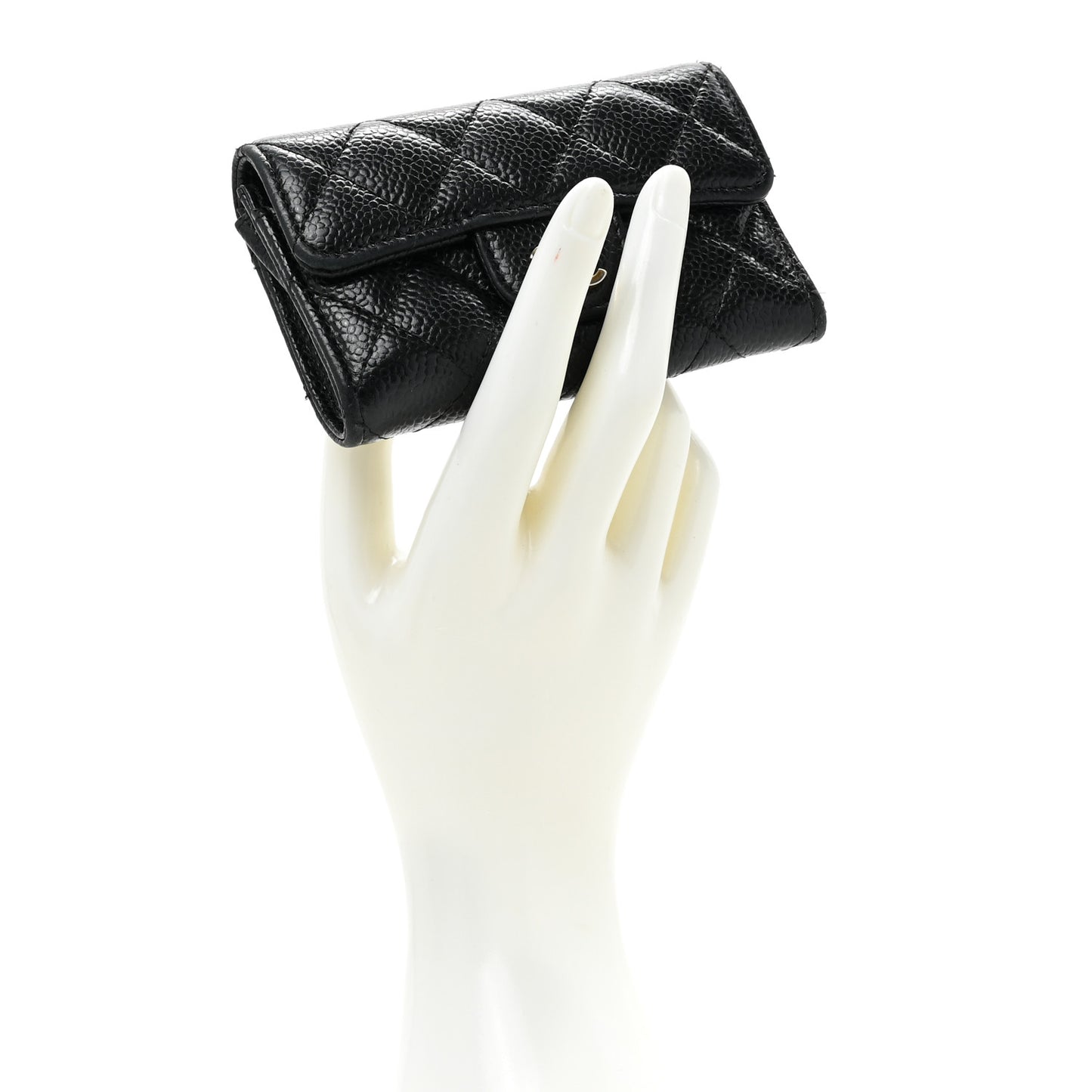 Caviar Quilted Flap Card Holder Wallet Black
