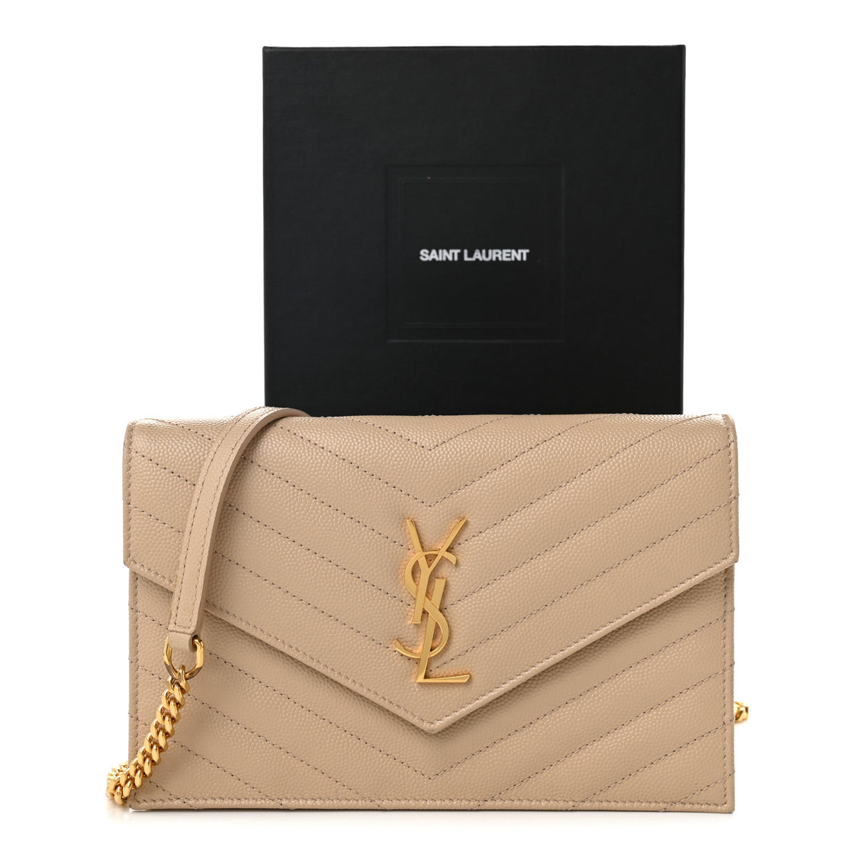 Grain De Poudre Matelasse Chevron Monogram Envelope Chain Wallet Nude Powder