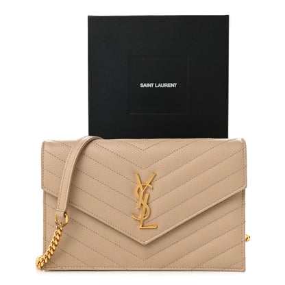 Saint Laurent Grain De Poudre Matelasse Chevron Monogram Envelope Chain Wallet Nude Powder 10 of 10