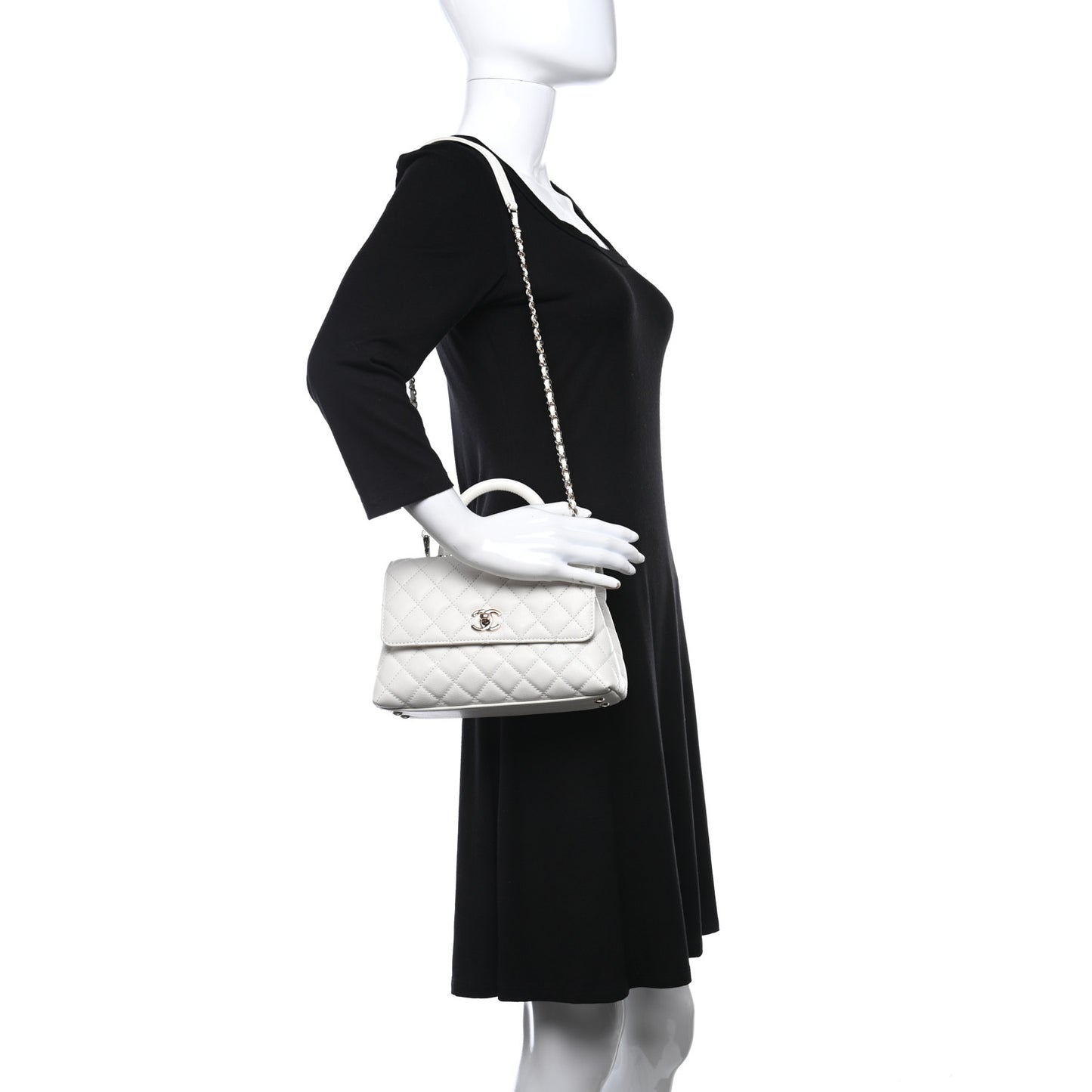 Caviar Quilted Mini Coco Handle Flap White