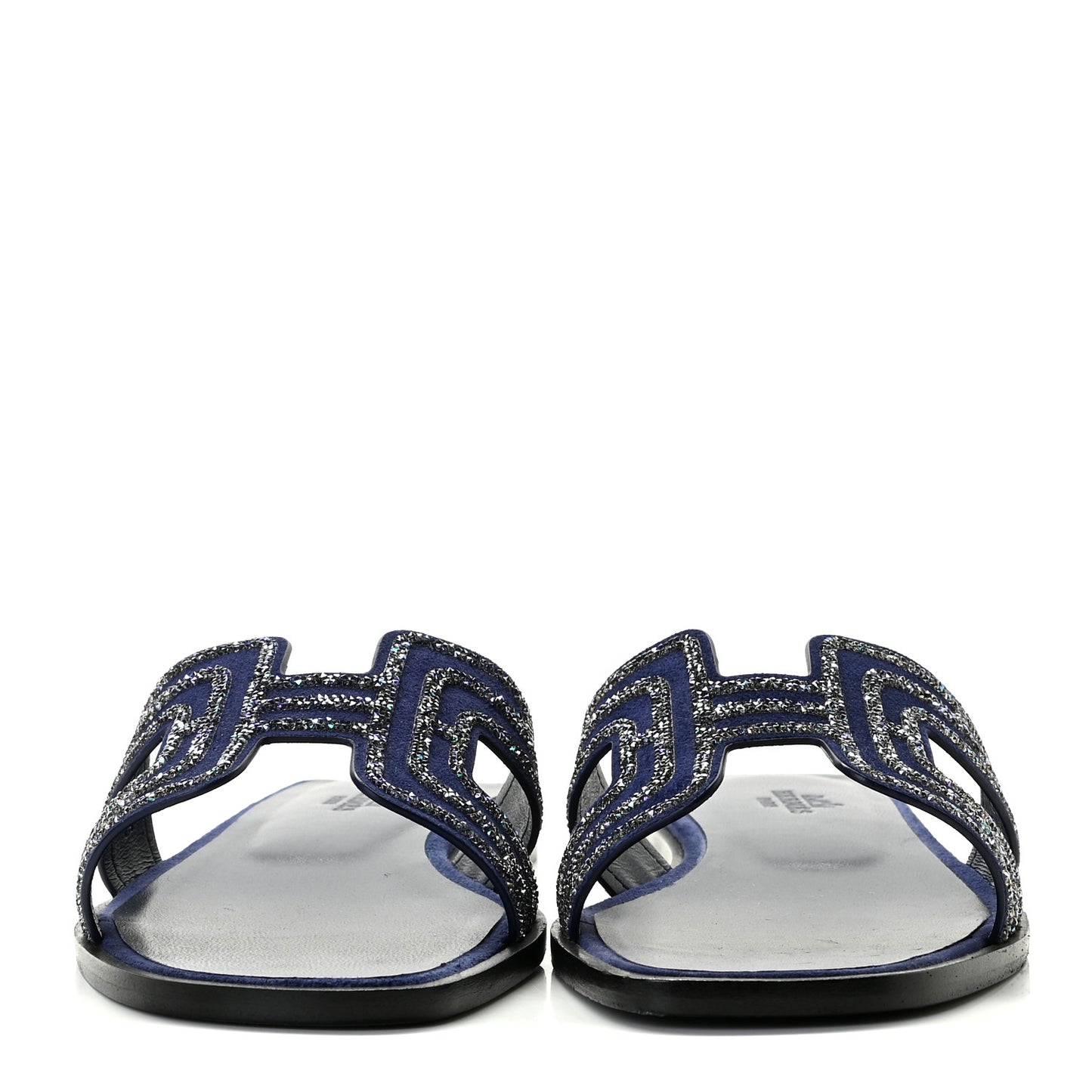 Suede Goatskin Crystal Oran Sandals 37 Bleu De Prusse Irisé