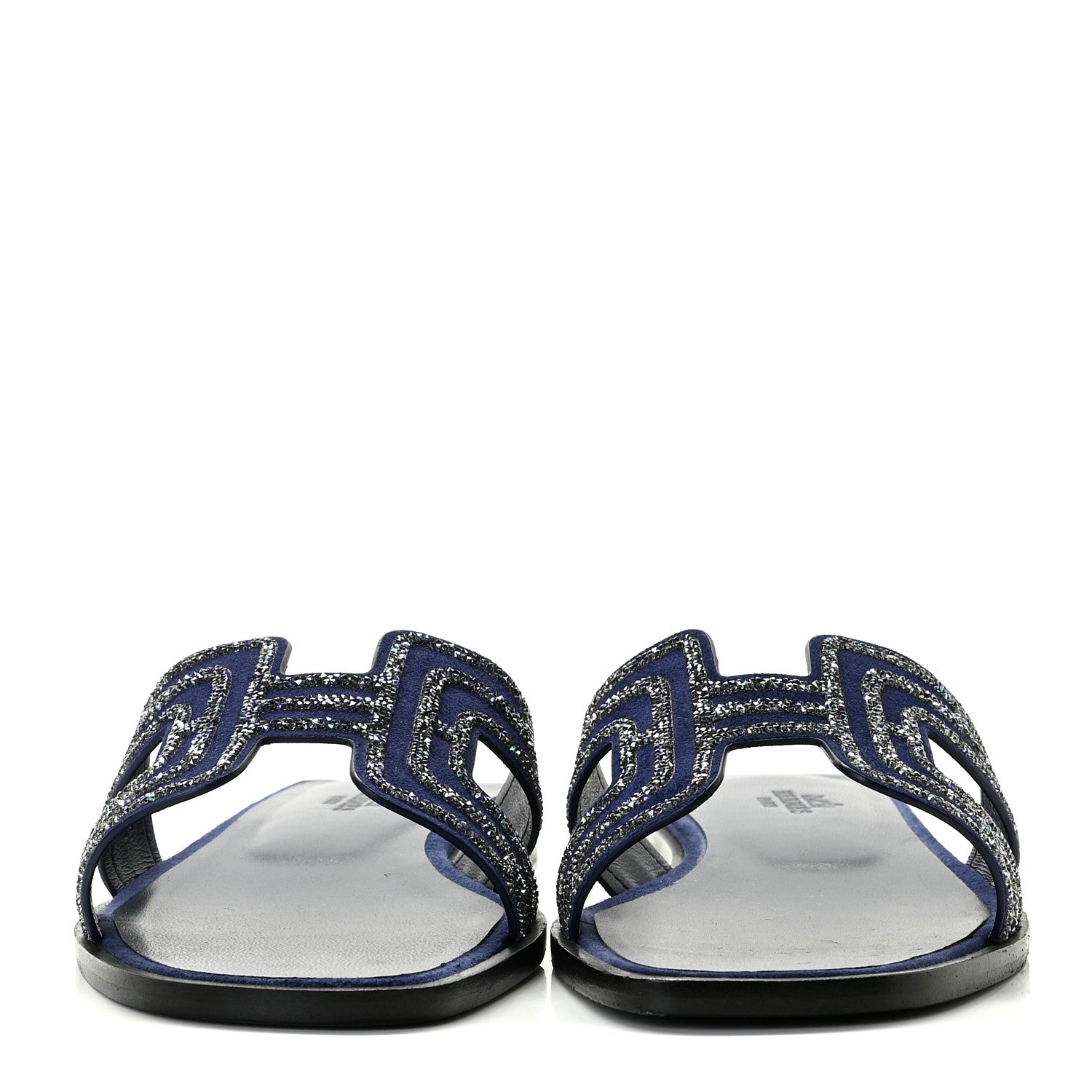 Hermes Suede Goatskin Crystal Oran Sandals 37 Bleu De Prusse Irisé 3 of 11