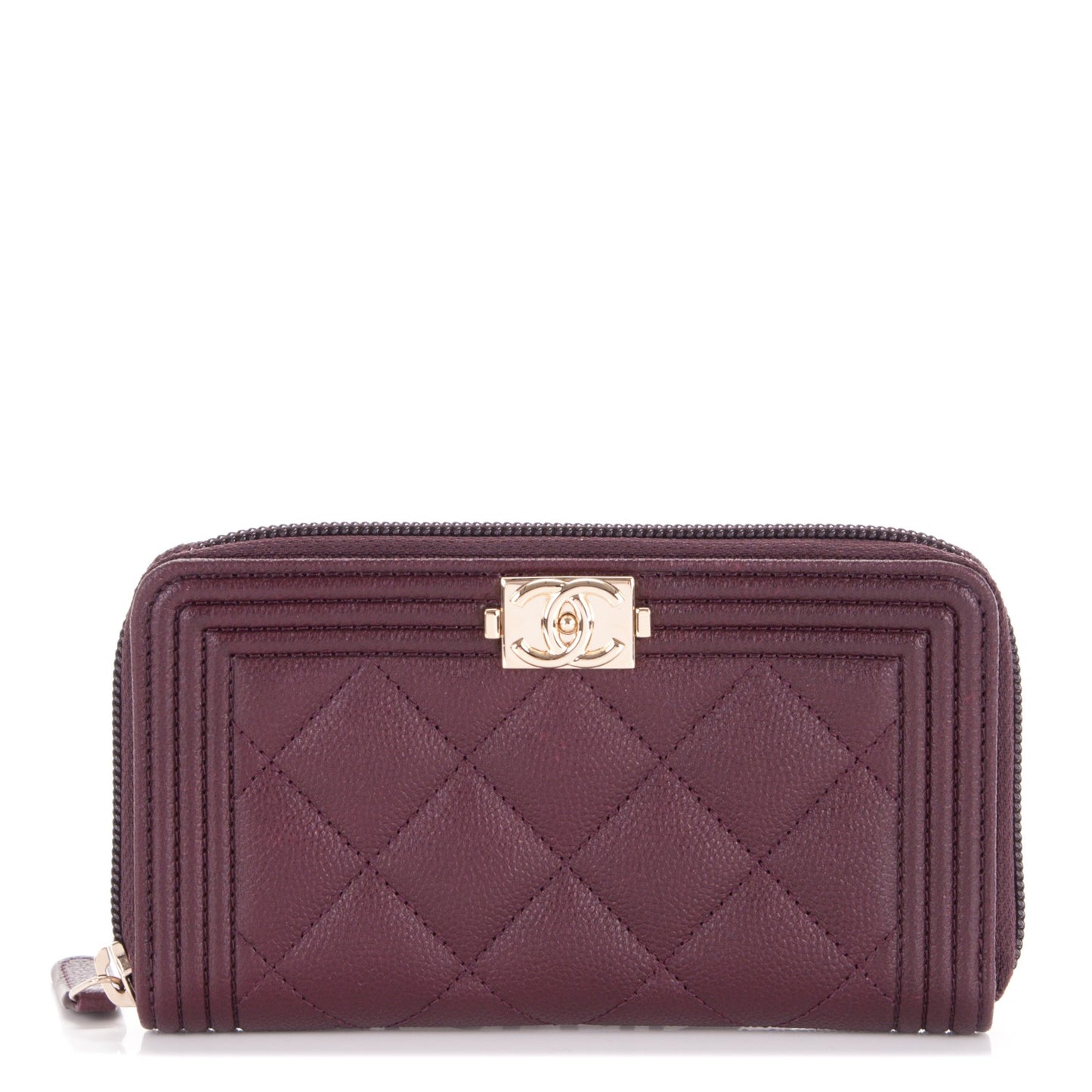Caviar Quilted Small Boy Zip Around Wallet Dark Purple