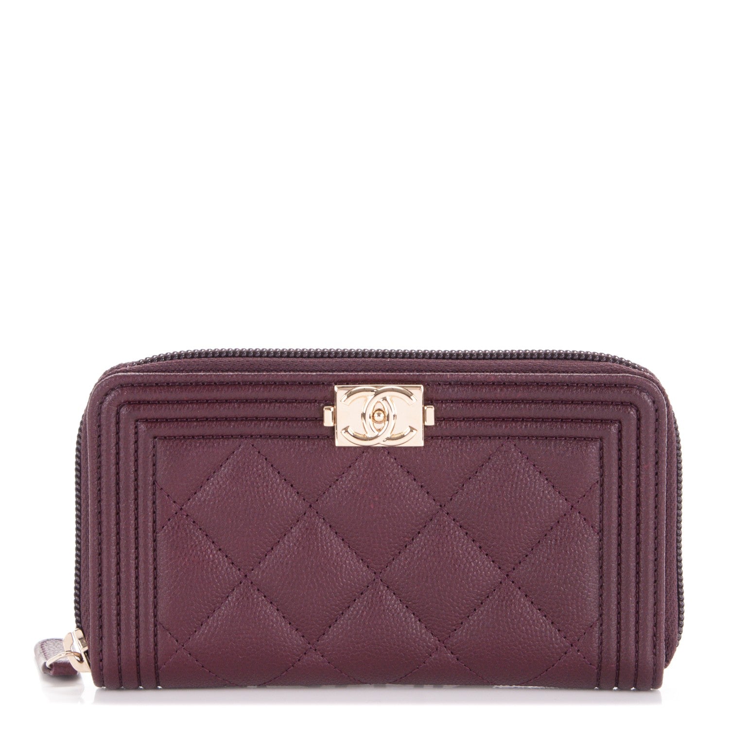 Chanel Caviar Quilted Small Boy Zip Around Wallet Dark Purple 1 of 8