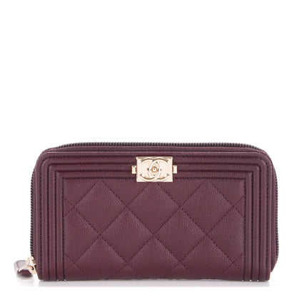 Chanel Caviar Quilted Small Boy Zip Around Wallet Dark Purple 1 of 8