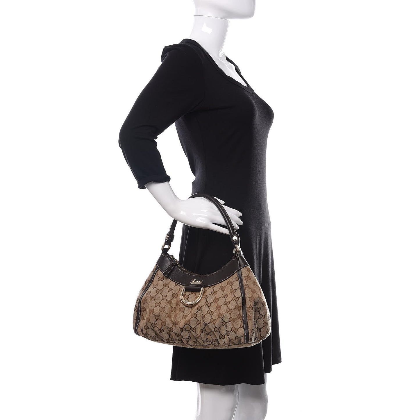 Monogram Medium D Gold Ring Hobo Dark Brown