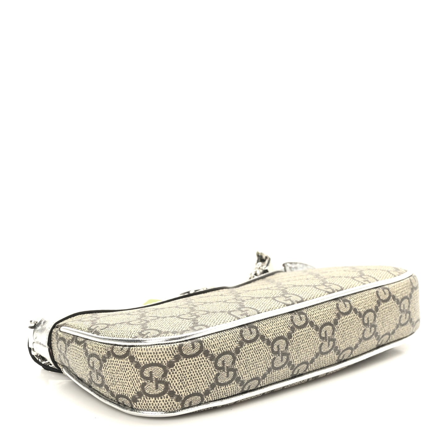 GG Supreme Monogram Lame Textured Dollar Calfskin Mini Ophidia Chain Bag Beige Ebony Silver