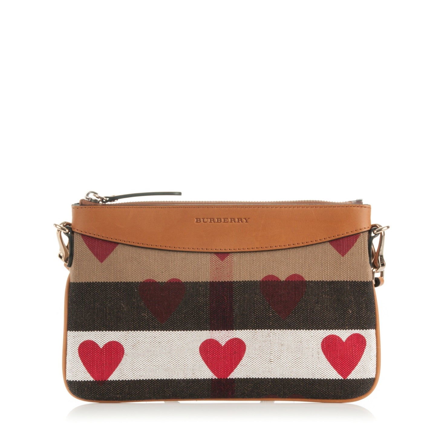 Mega Check Heart Print Peyton Crossbody Clutch Bag Tan