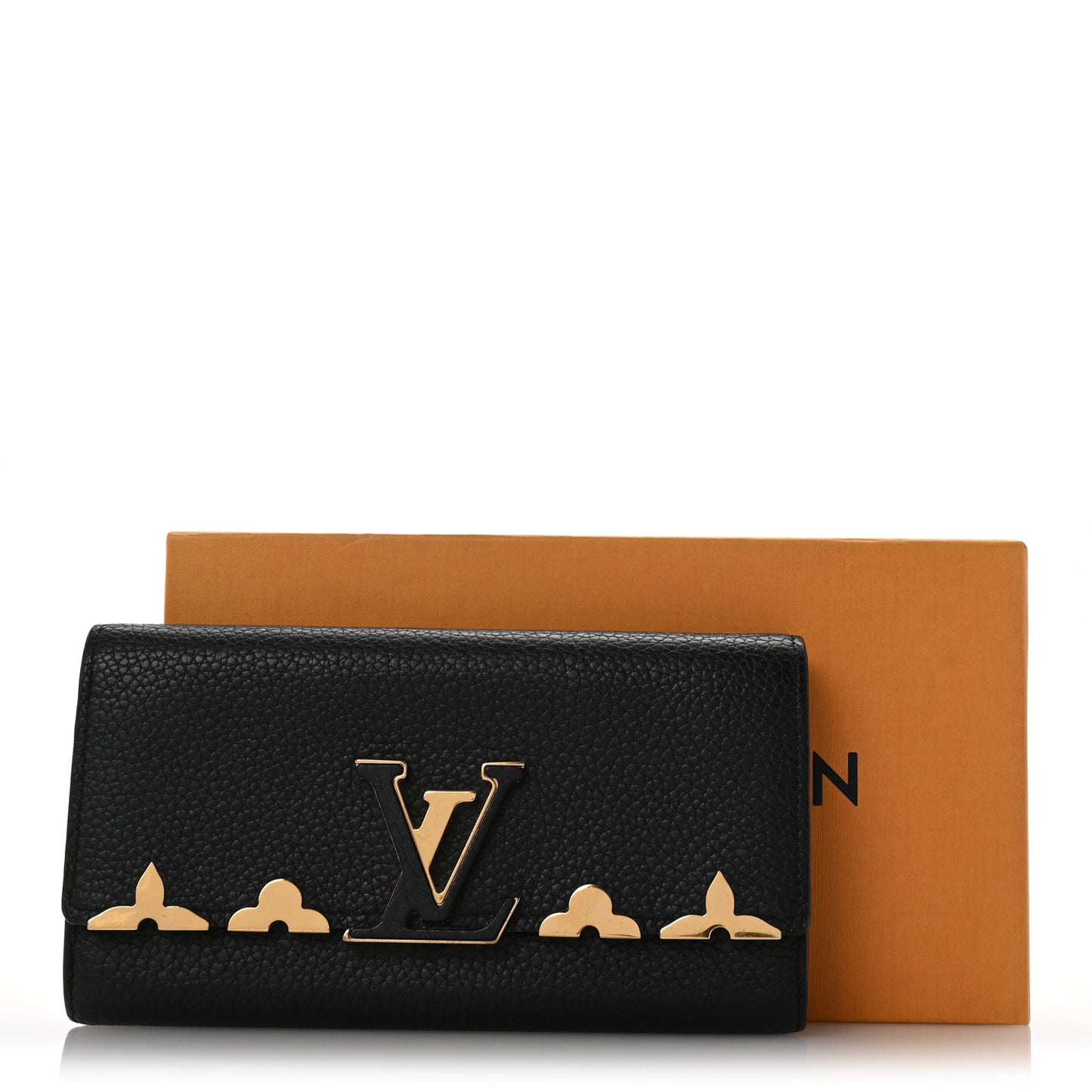 Taurillon Embellished Capucines Long Wallet Black