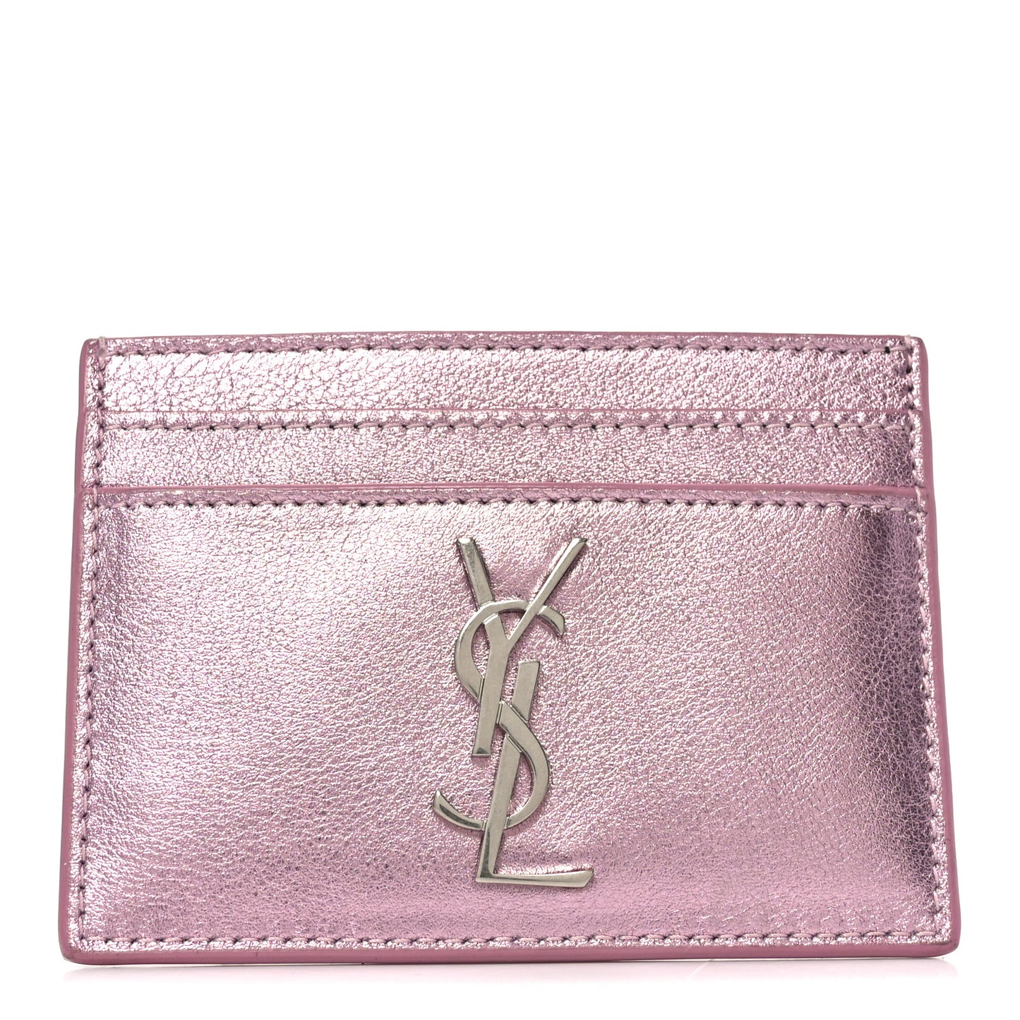 Metallic Calfskin Monogram Credit Card Case Pink