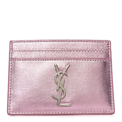 Saint Laurent Metallic Calfskin Monogram Credit Card Case Pink 1 of 8
