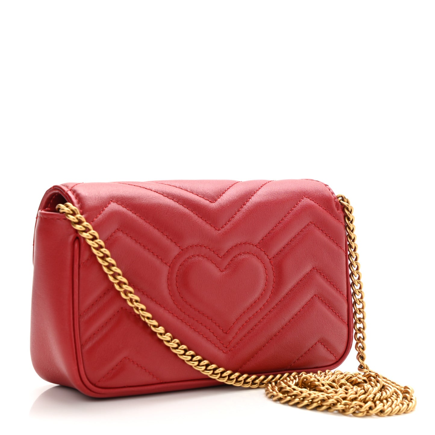 Calfskin Matelasse Super Mini GG Marmont Shoulder Bag Hibiscus Red