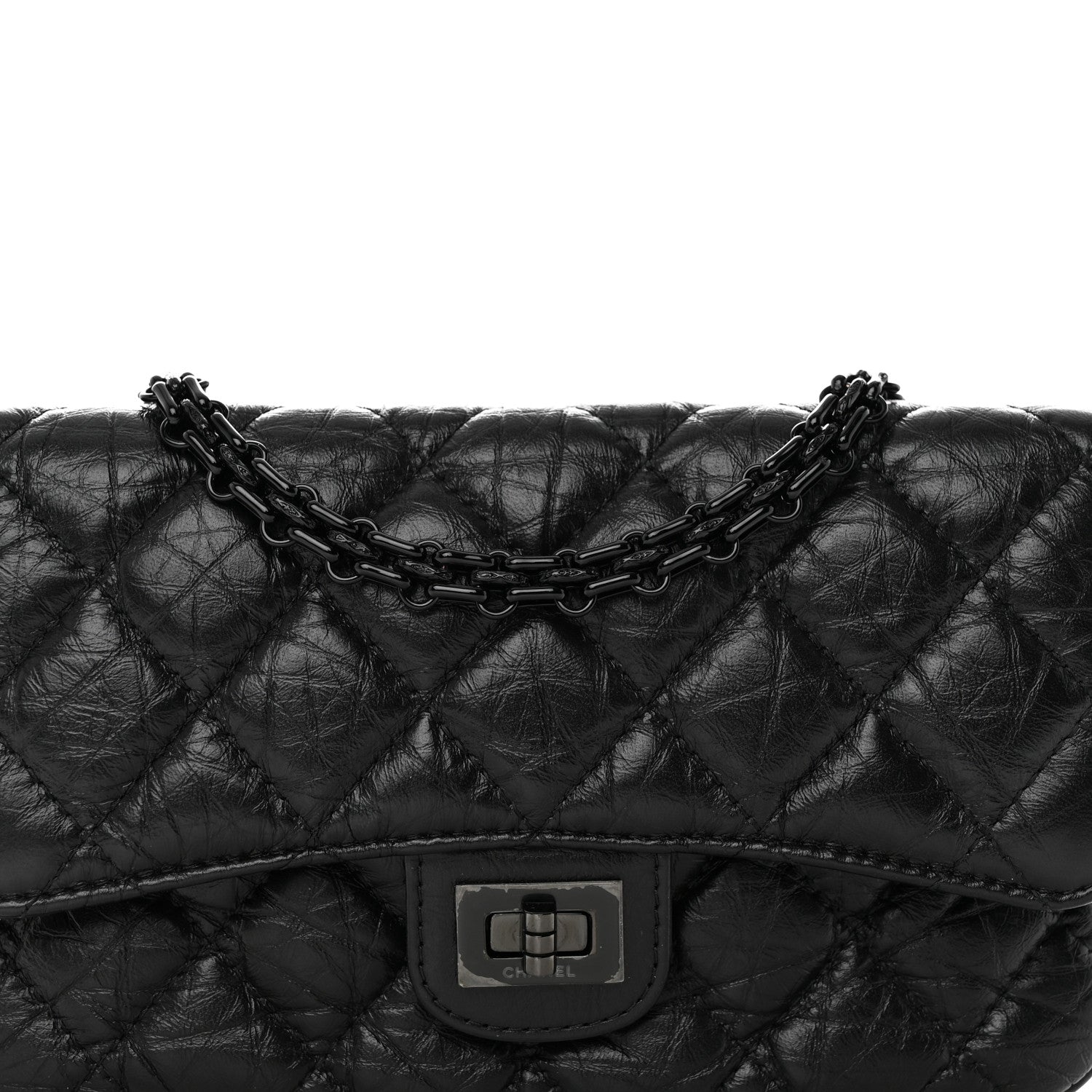 Chanel Aged Calfskin Quilted 2.55 Reissue Phone Holder With Chain So Black 10 of 12