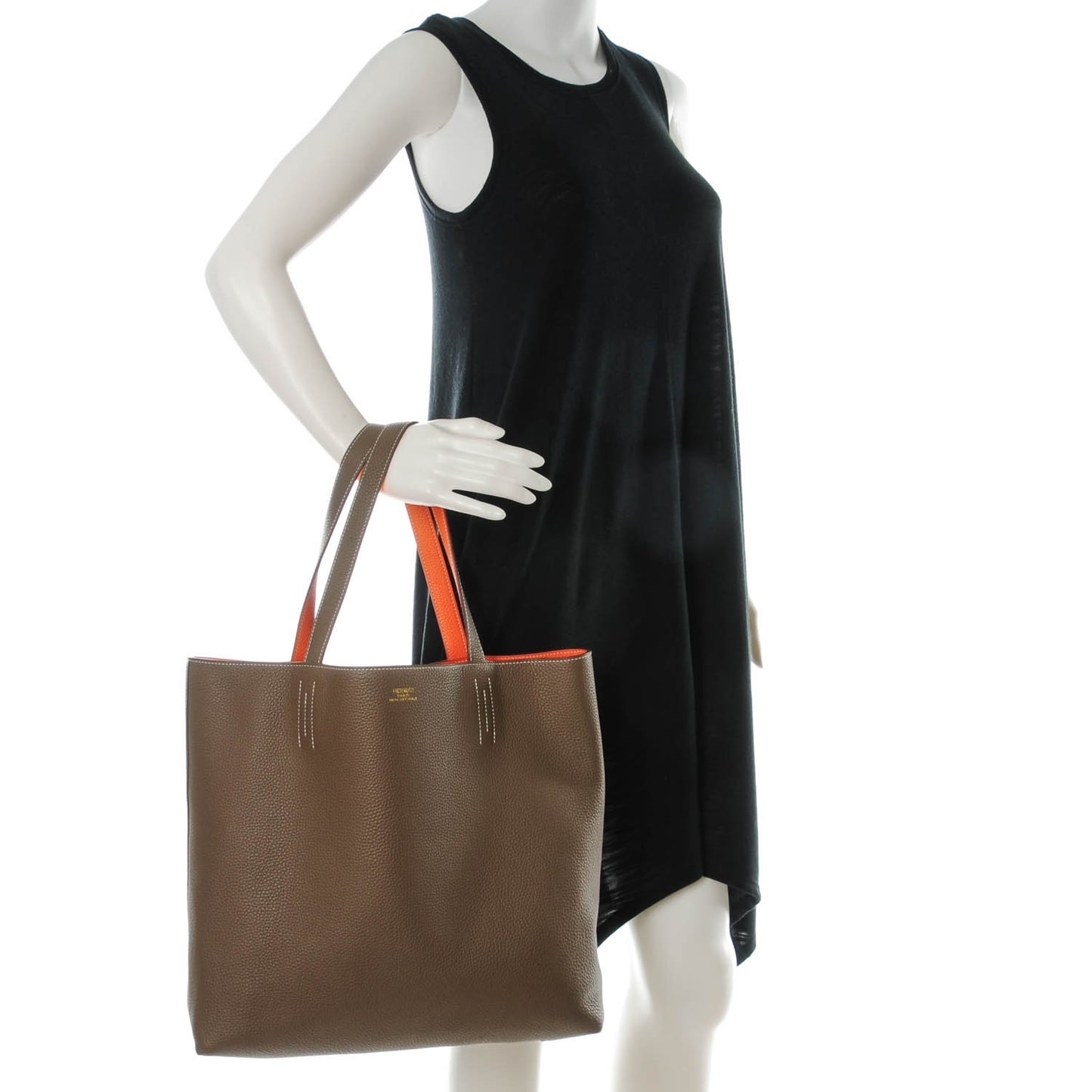 Taurillon Clemence Double Sens 45 Reversible Tote Orange Etoupe