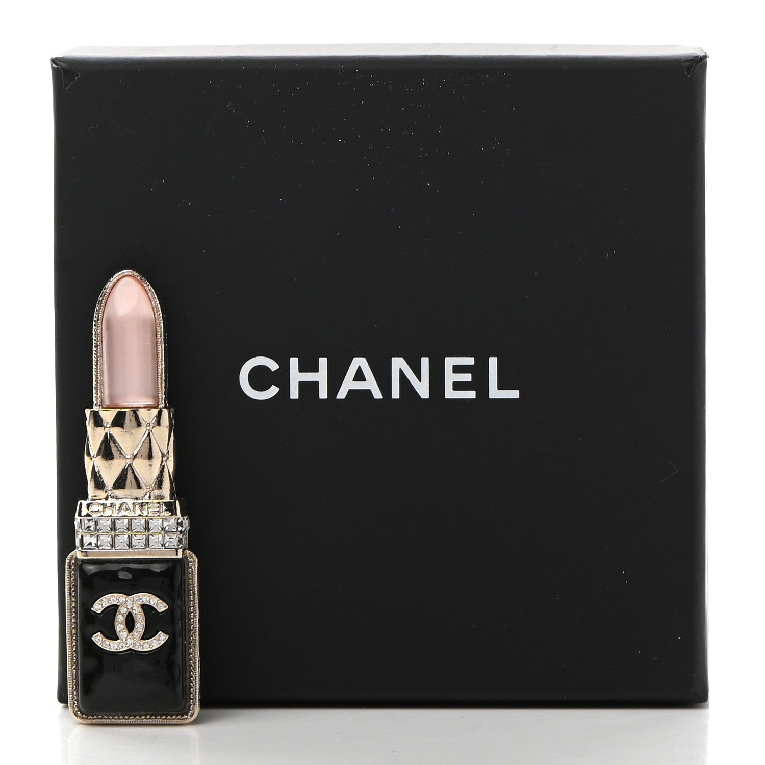 Chanel Metal Strass Pearl Lipstick Brooch Pink Gold 5 of 5