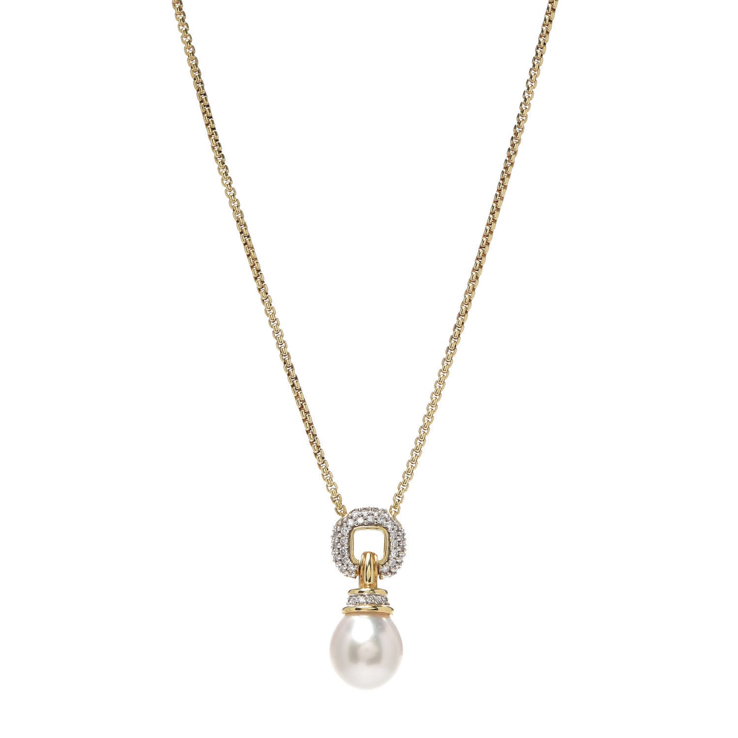 18K Yellow Gold Diamond Pearl Drop Pendant Necklace