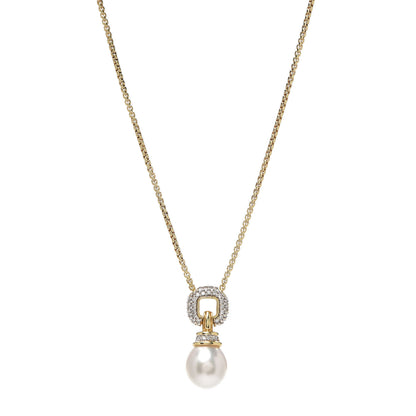 David Yurman 18K Yellow Gold Diamond Pearl Drop Pendant Necklace 1 of 5