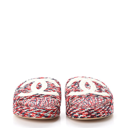 Chanel Cord CC Espadrille Slip On Sandals 41 Red Blue White 2 of 10