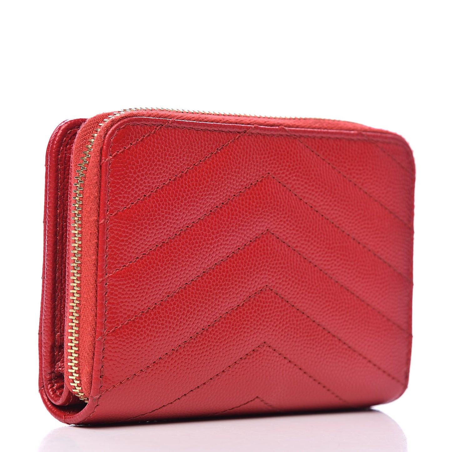 Grain De Poudre Matelasse Chevron Monogram Compact Zip Around Wallet Red